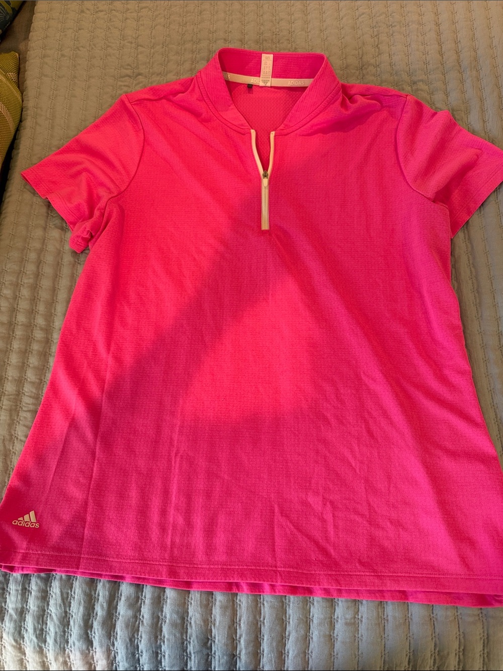 adidas Bright Pink Short-Sleeve Zip Polo